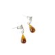 Medium long amber earrings cognac beads
